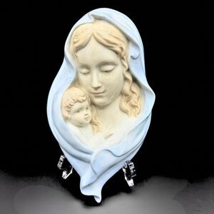 Vintage Madonna Child Porcelain Wall Art Mary Baby Jesus Holy Religious Decor